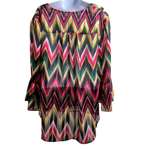 INC Women's Colorful Chevron Surplice Neck Bell Sleeve Top Plus Sizes 2X/3X - Picture 8 of 15